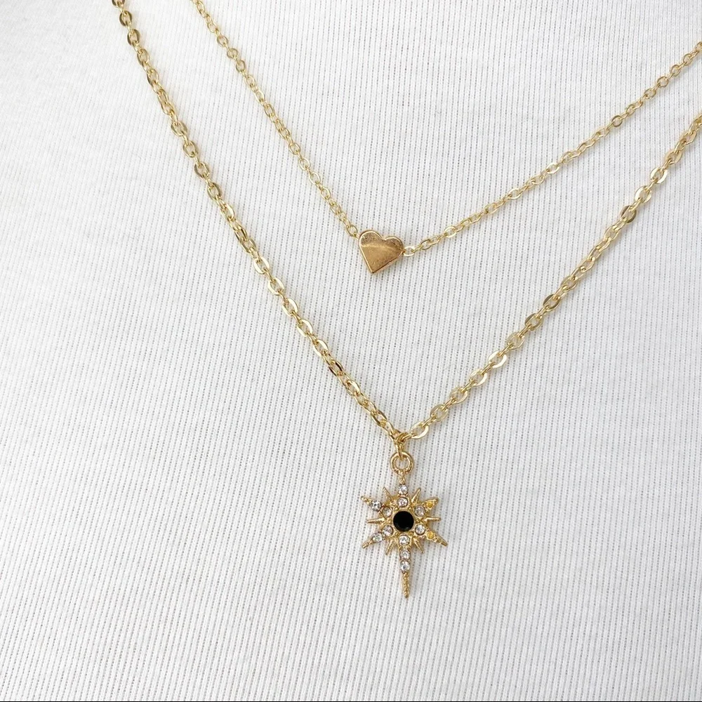 Etoile Noire and Heart Gold Tone Necklace Set Duo